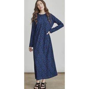 Elizabeth And James Blue Black Floral Long Sleeves Maxi Dress Size Small